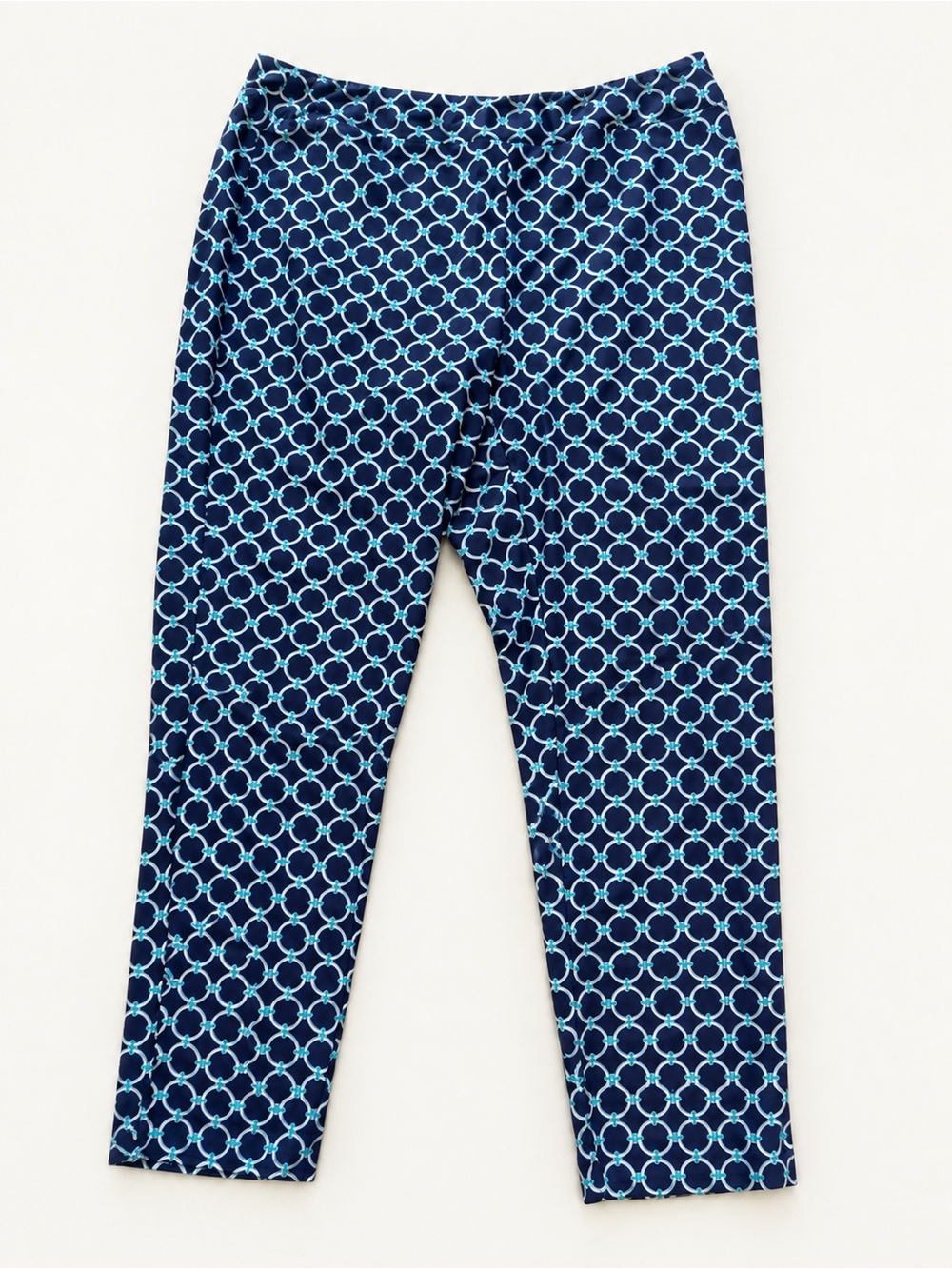 Jude Connally Women’s Large Navy & Aqua Circle-Print Pull-On Pants